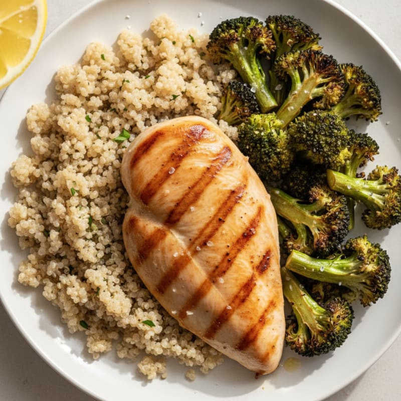 Grilled Chicken Breast with Quinoa and Roasted Broccoli