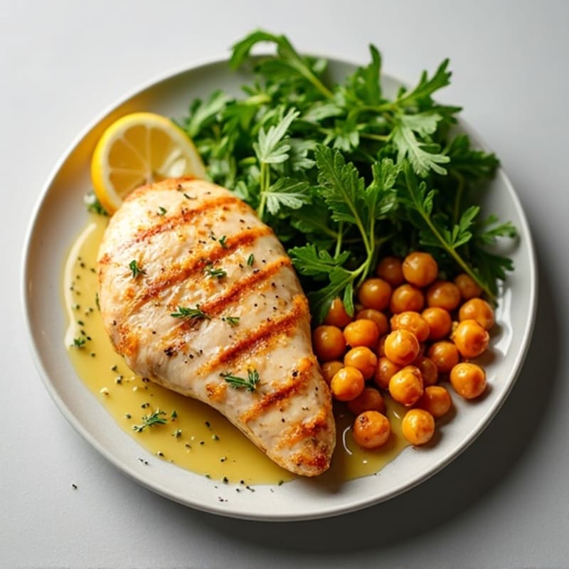 Lemon-Herb Roasted Chicken with Crispy Chickpeas and Fresh Greens