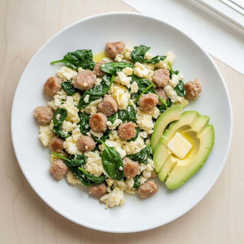 Egg White and Turkey Sausage Scramble with Spinach