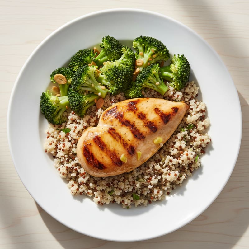 Grilled Chicken Breast with Quinoa and Steamed Broccoli