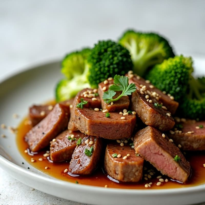 Garlic Ginger Beef with Crispy Broccoli