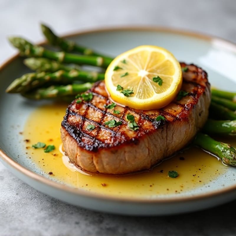 Lemon-Garlic Pan-Seared Steak with Roasted Asparagus