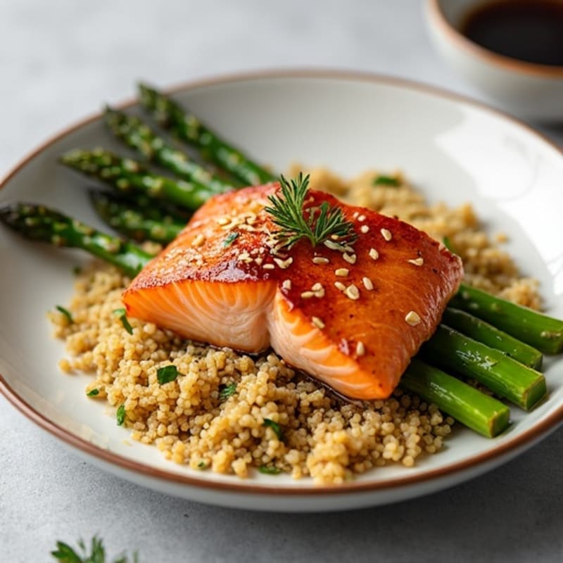 Crispy Miso-Glazed Salmon with Roasted Asparagus and Quinoa