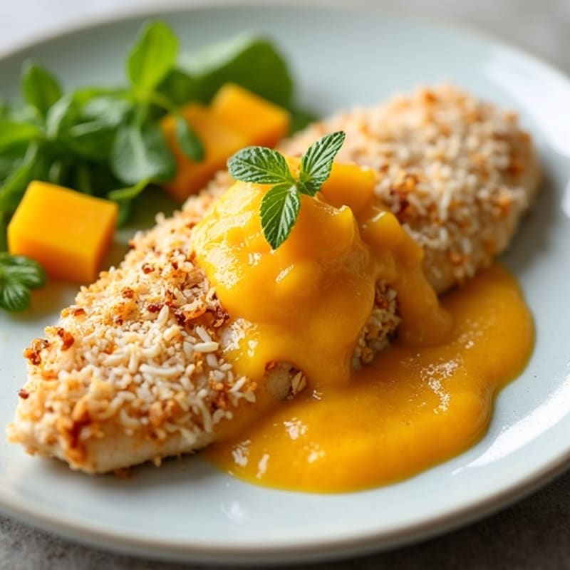 Coconut-Crusted Chicken with Mango Sauce