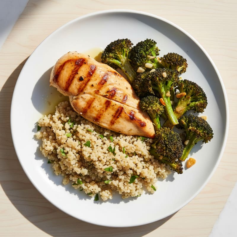 Grilled Chicken Breast with Quinoa and Roasted Broccoli