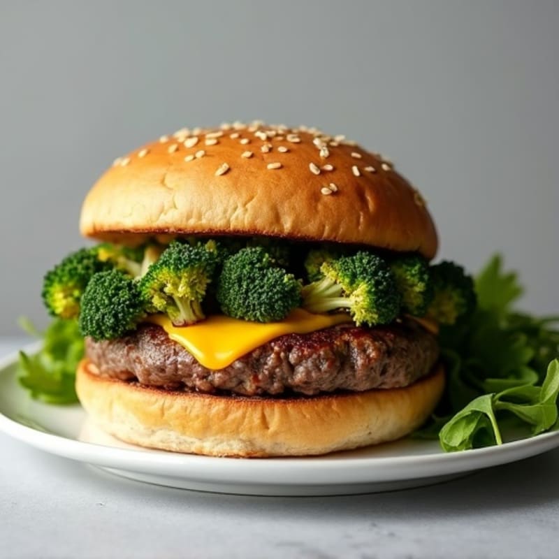 Lean Beef Burgers with Crispy Roasted Broccoli