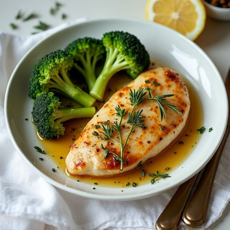 Quick Pan-Seared Garlic Herb Chicken with Roasted Broccoli