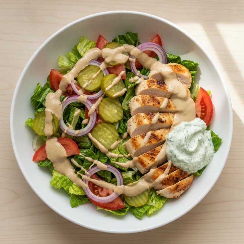 Tahini Burger Bowl with Creamy Herb Sauce