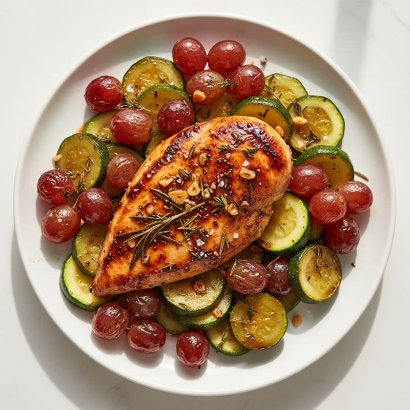 Balsamic Herb Skillet Chicken with Grapes and Zucchini