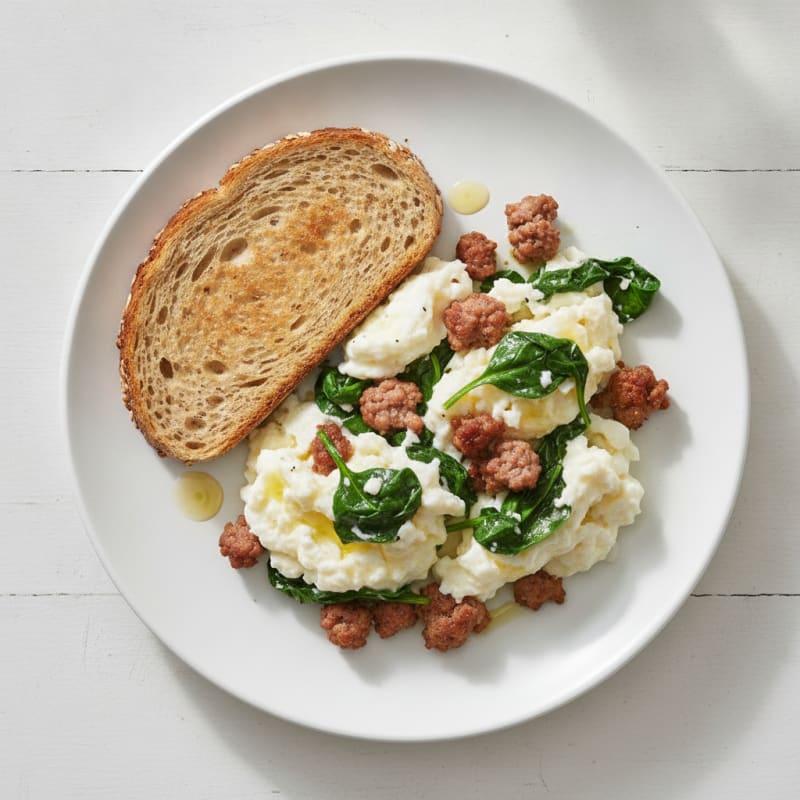 Egg White Scramble with Turkey Sausage and Spinach
