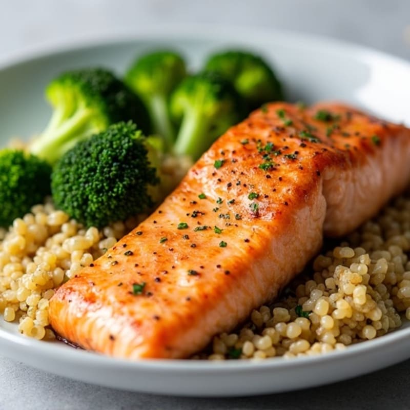 Pan-Seared Salmon with Steamed Broccoli and Quinoa
