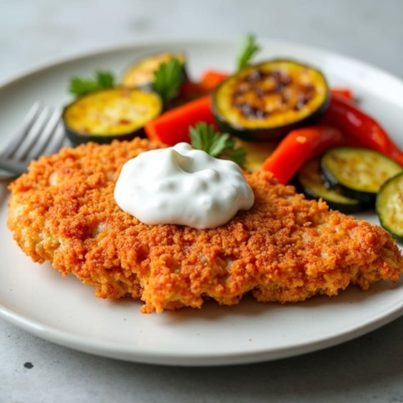 Crispy Buffalo Chicken with Roasted Vegetables and Creamy Ranch Dressing