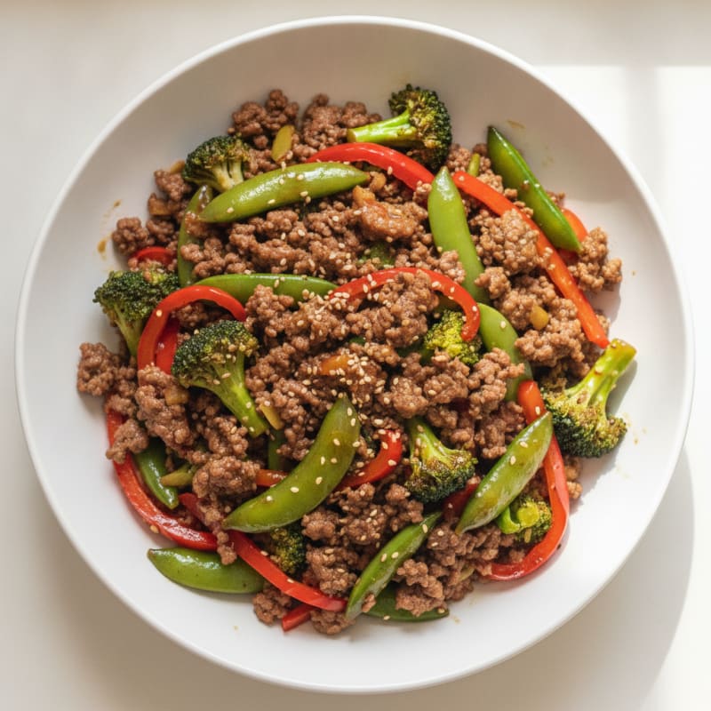 Lean Ground Beef Stir-Fry with Mixed Vegetables