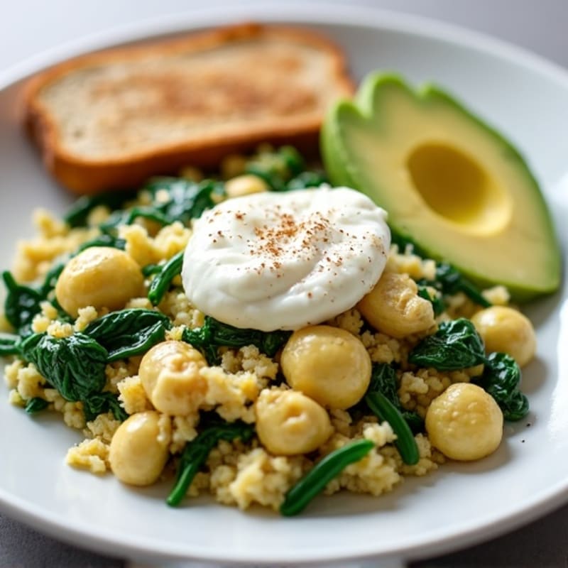 Egg White and Turkey Spinach Scramble with Cottage Cheese