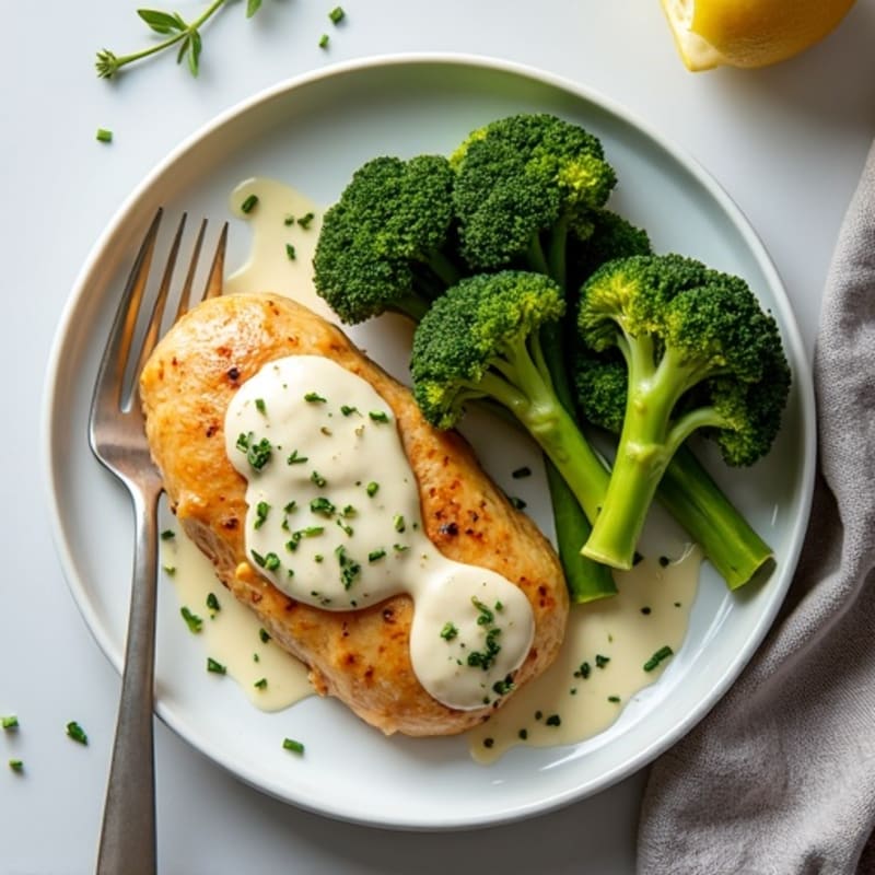 Creamy Lemon Herb Chicken with Roasted Broccoli