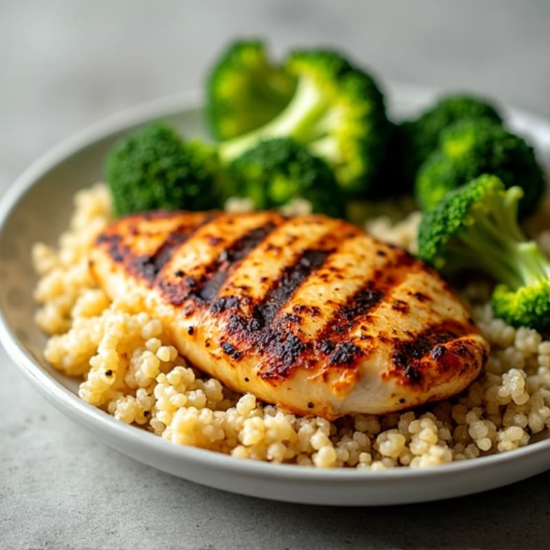 Grilled Chicken Breast with Quinoa and Steamed Broccoli