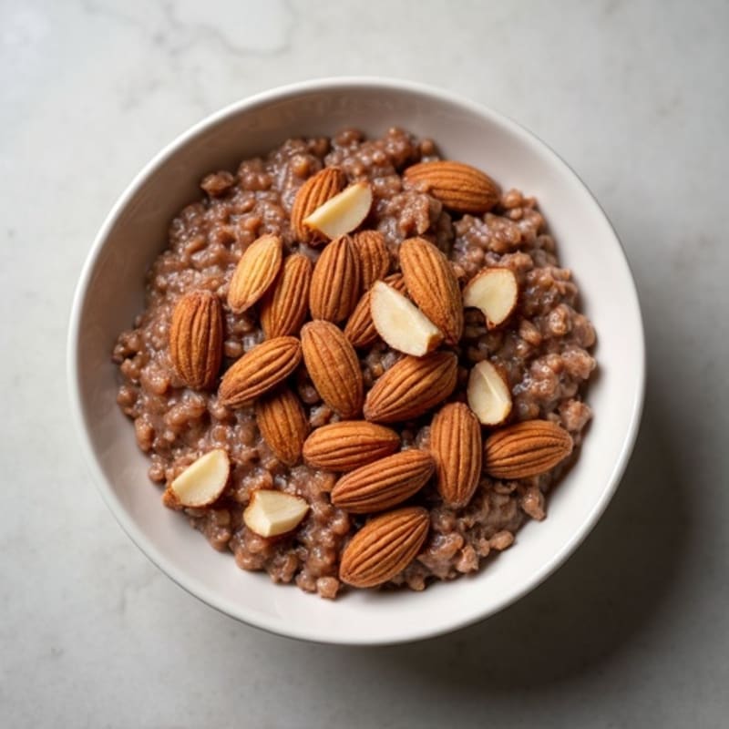 Creamy Chocolate Protein Oatmeal with Crunchy Toasted Almonds