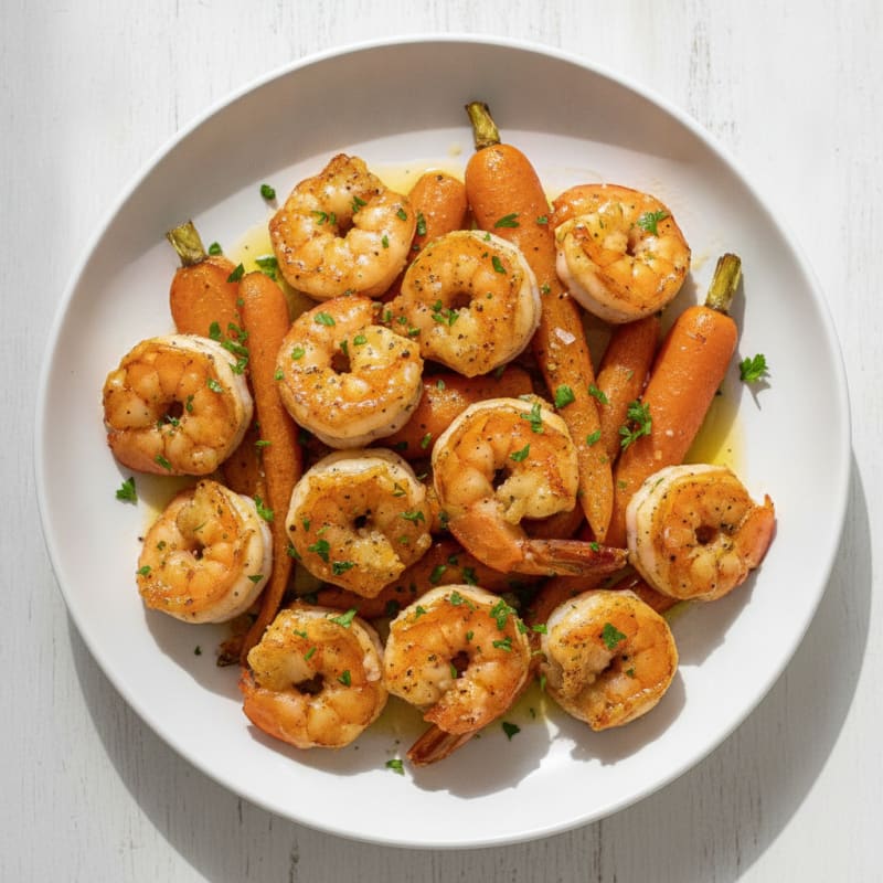 Garlic Butter Shrimp with Roasted Carrots