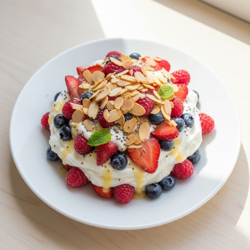 Greek Yogurt Protein Parfait with Mixed Berries and Almonds