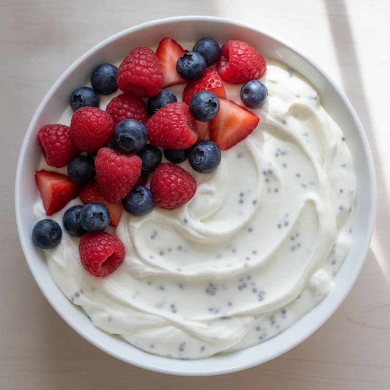 Greek Yogurt Protein Pudding with Mixed Berries
