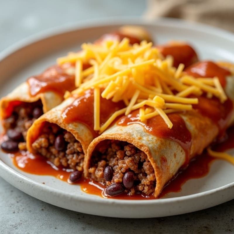 Black Bean and Ground Beef Enchiladas with Melted Cheese
