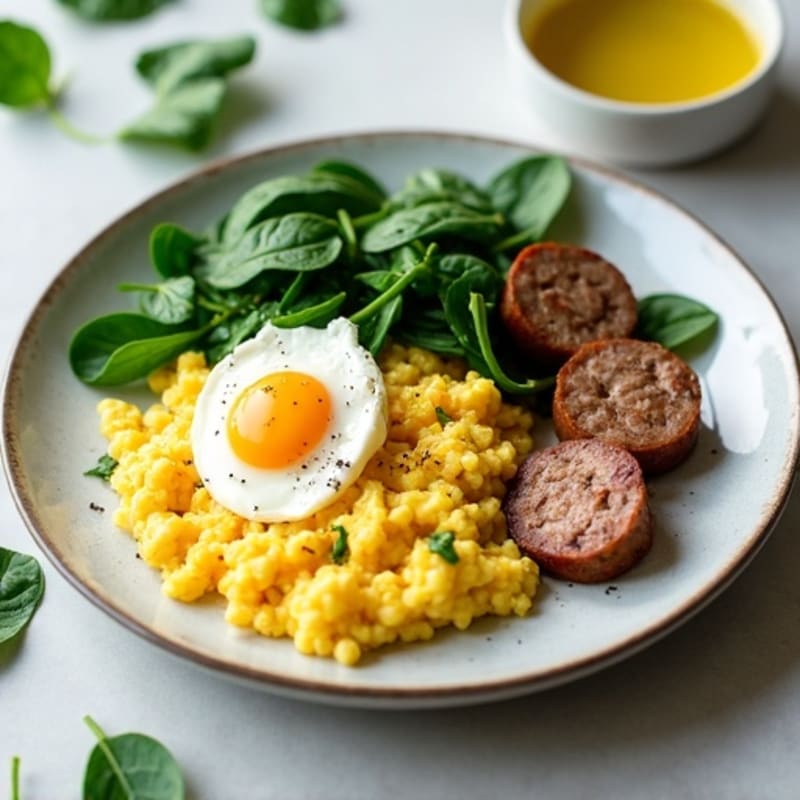 Egg White Scramble with Turkey Sausage and Spinach