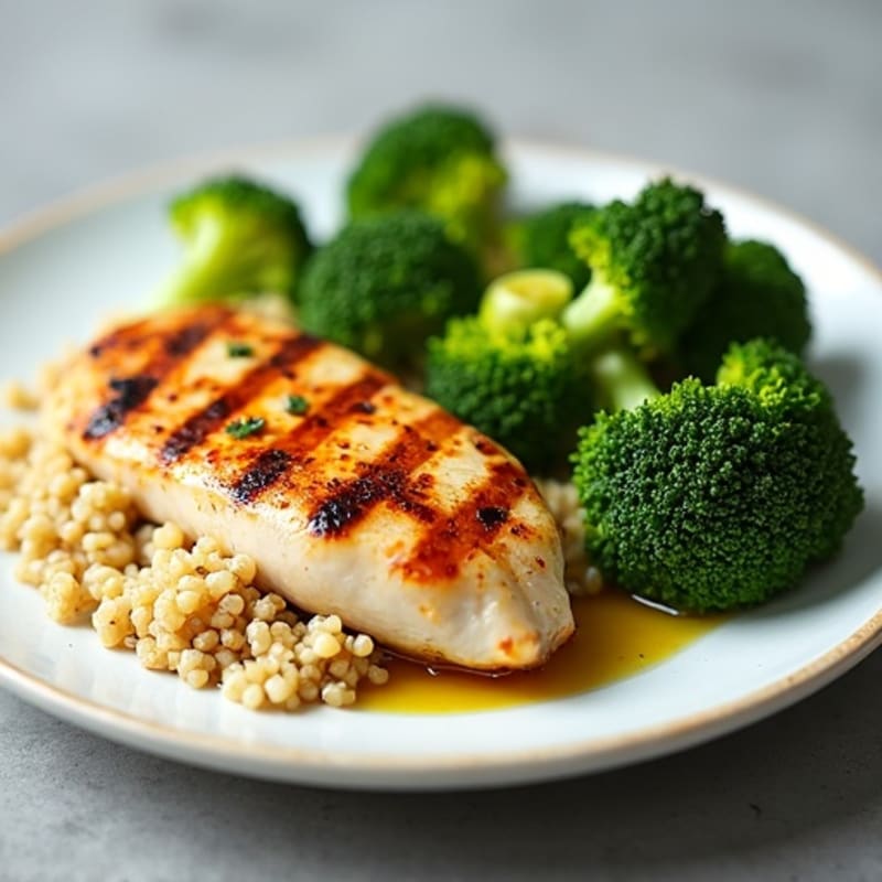 Grilled Chicken Breast with Quinoa and Steamed Broccoli