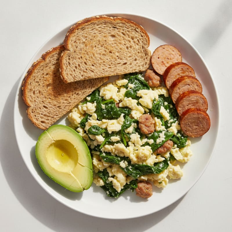Egg White and Spinach Scramble with Turkey Sausage