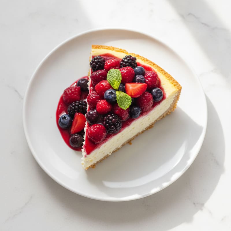 Greek Yogurt Protein Cheesecake with Mixed Berries