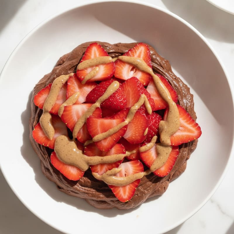 Silky Chocolate Protein Pudding with Sliced Strawberries