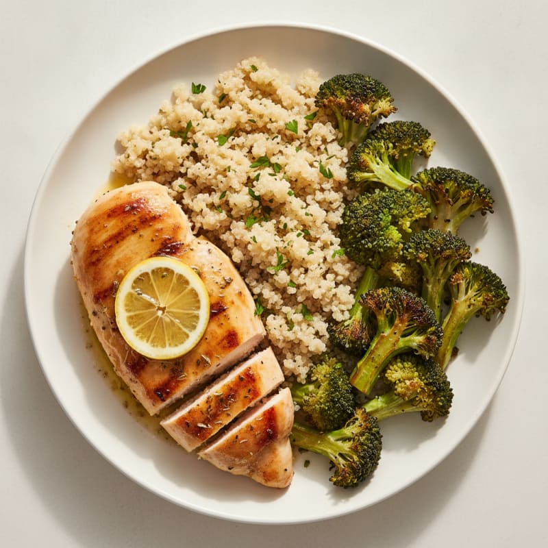 Grilled Chicken Breast with Quinoa and Roasted Broccoli