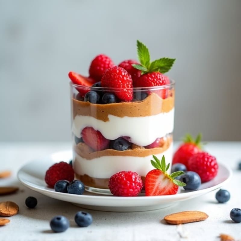 Greek Yogurt Protein Parfait with Almond Butter and Berries