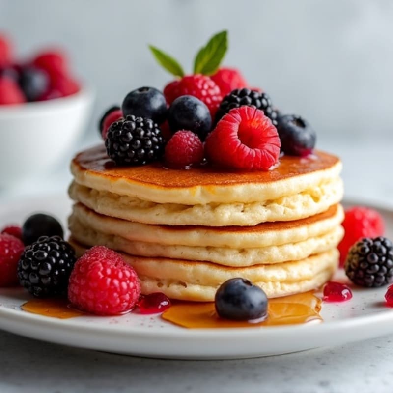 Fluffy Protein Pancakes with Berry Compote