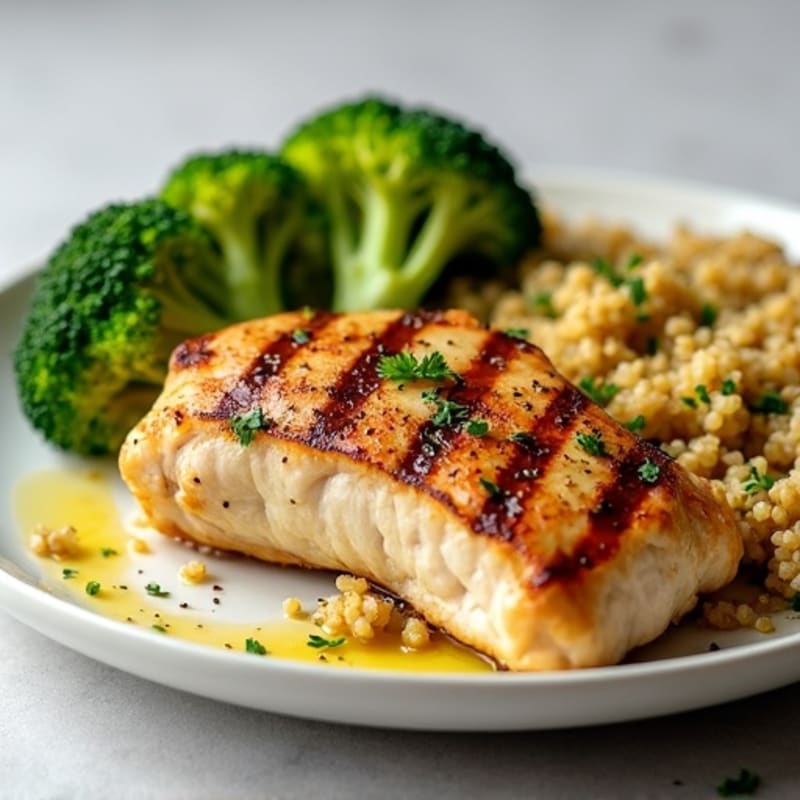 Grilled Chicken Breast with Quinoa and Roasted Broccoli
