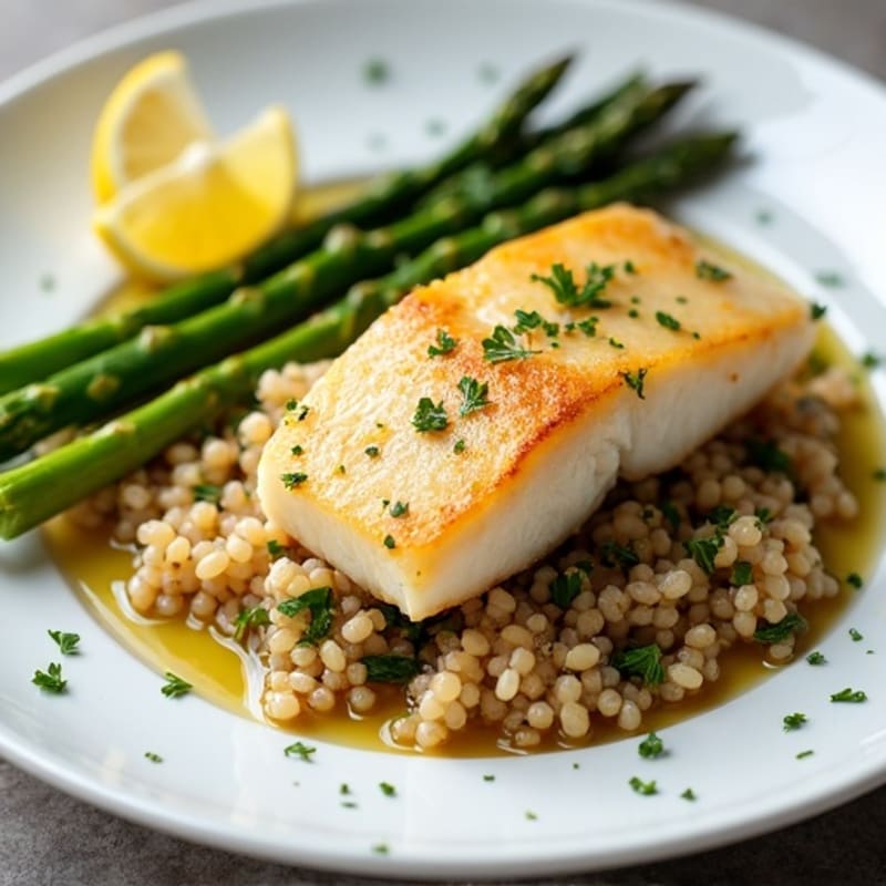 Seared Cod with Steamed Asparagus and Quinoa