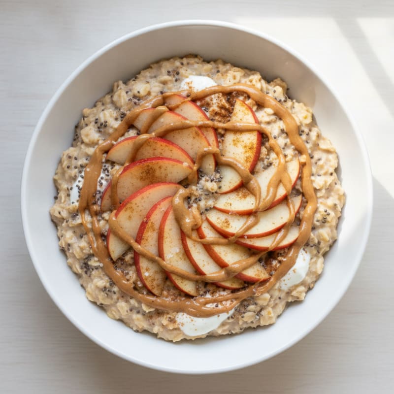 Apple Peanut Butter Chia Oatmeal with Eggs