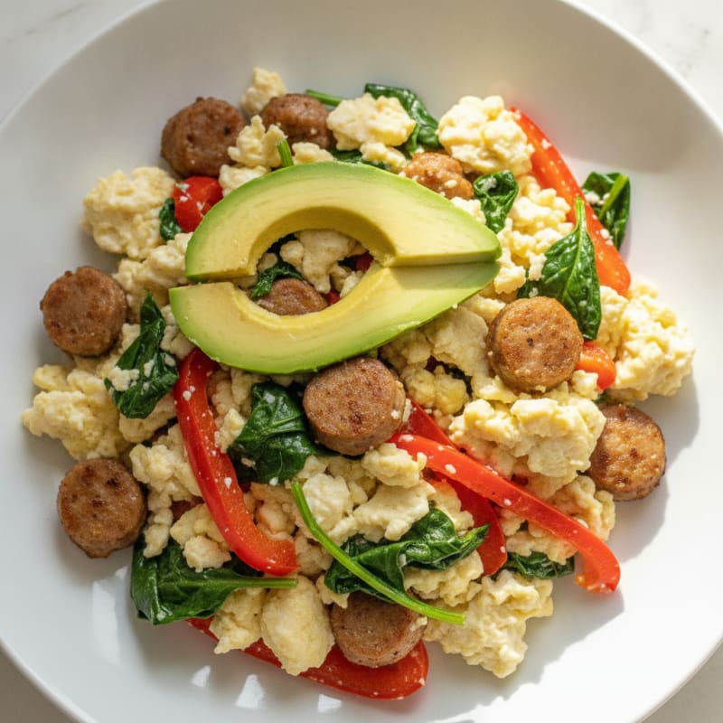 Egg White Scramble with Turkey Sausage and Spinach