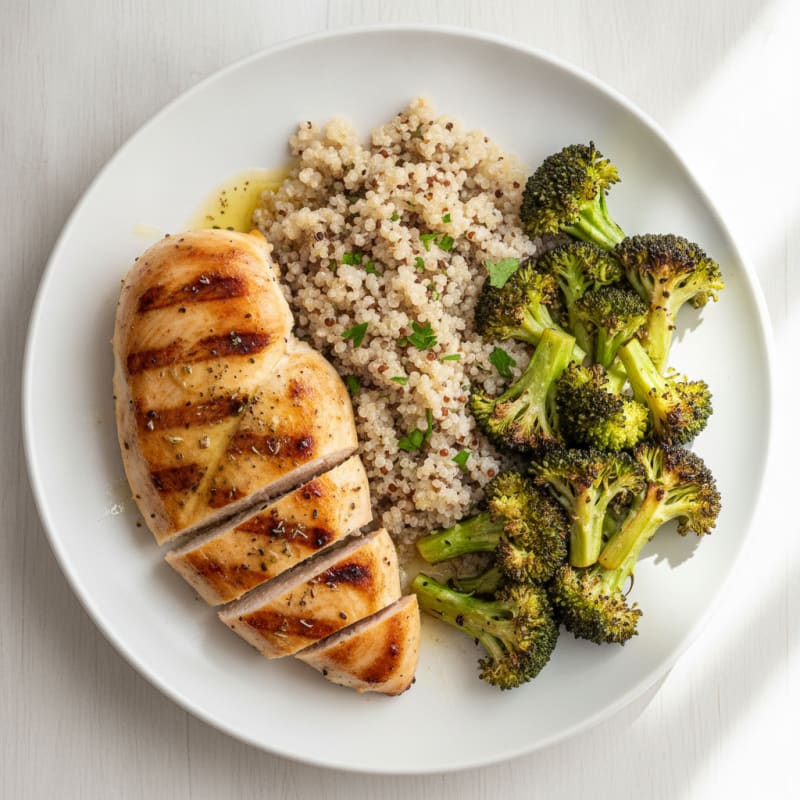 Grilled Chicken Breast with Quinoa and Roasted Broccoli