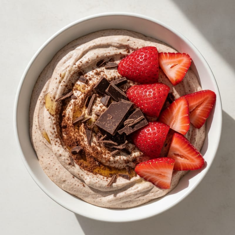 Silky Chocolate Protein Mousse with Fresh Strawberries