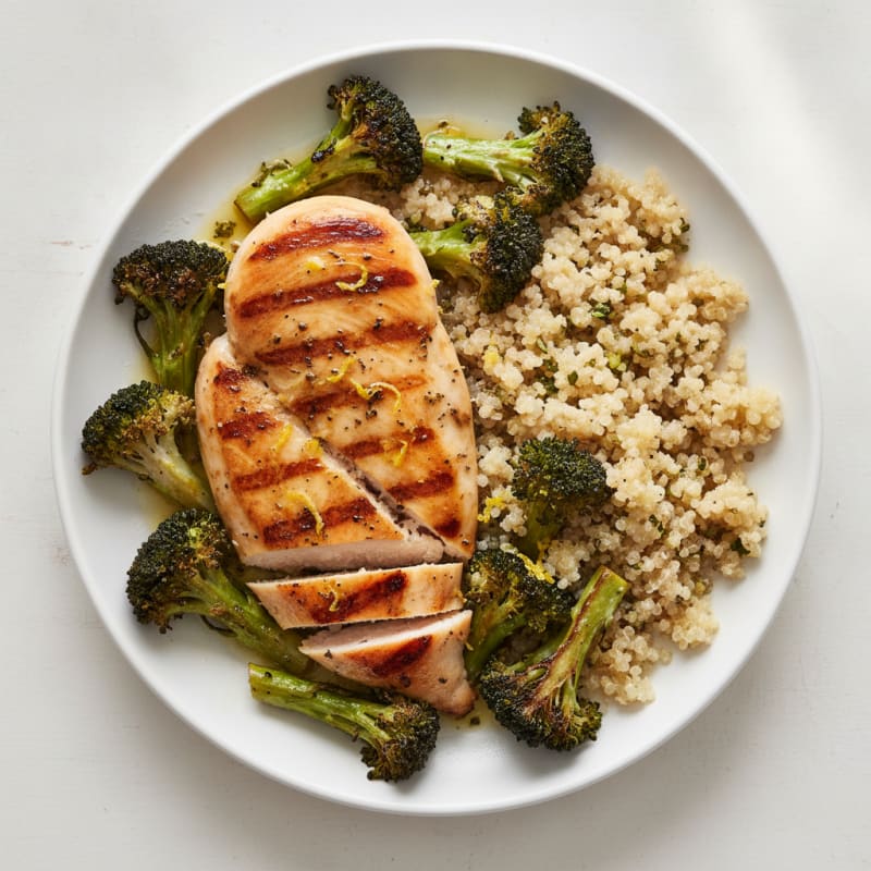 Grilled Chicken Breast with Roasted Broccoli and Quinoa