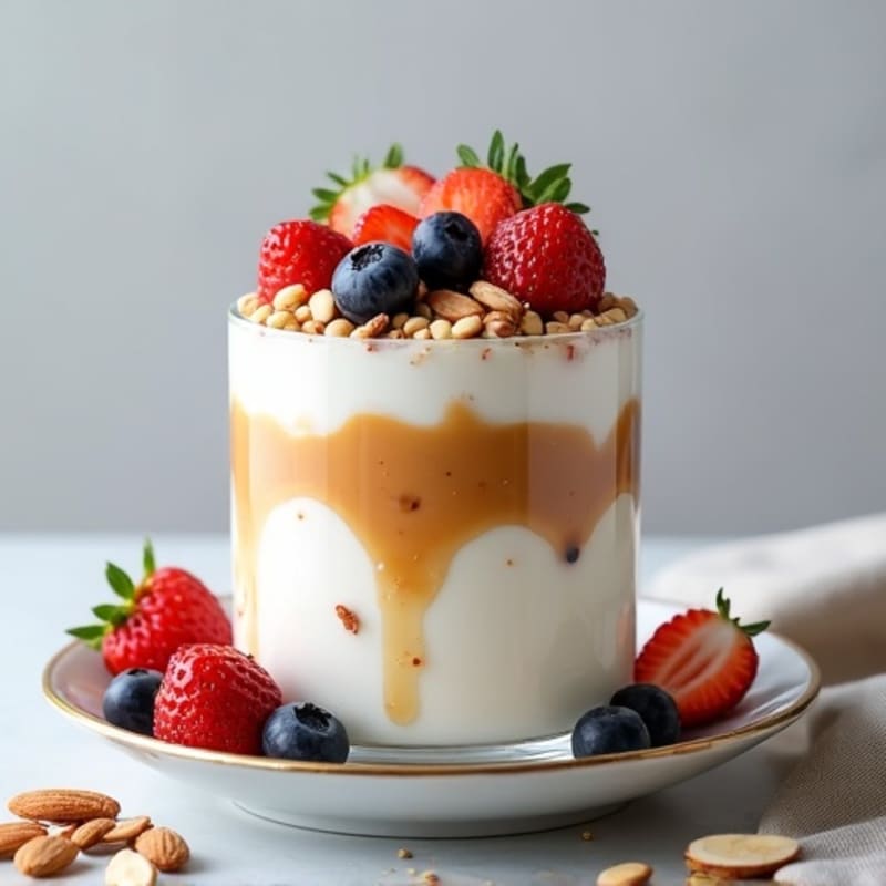 Greek Yogurt Protein Parfait with Mixed Berries and Almonds