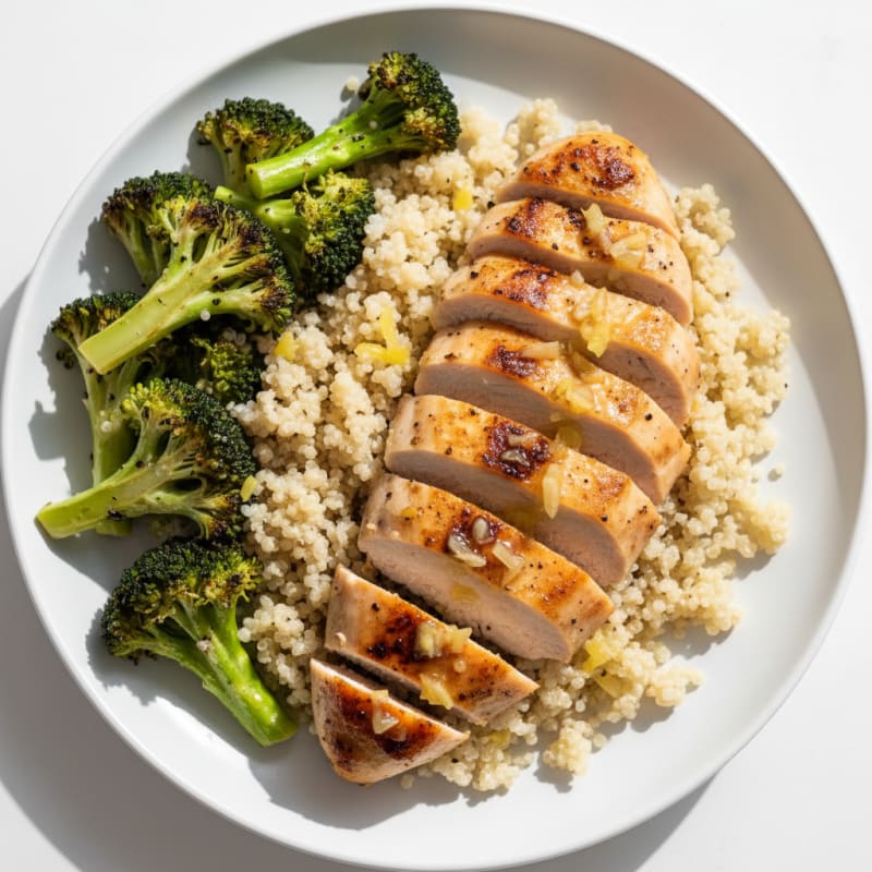 Grilled Chicken Breast with Quinoa and Roasted Broccoli