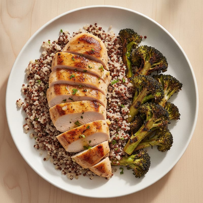 Grilled Chicken Breast with Quinoa and Roasted Broccoli