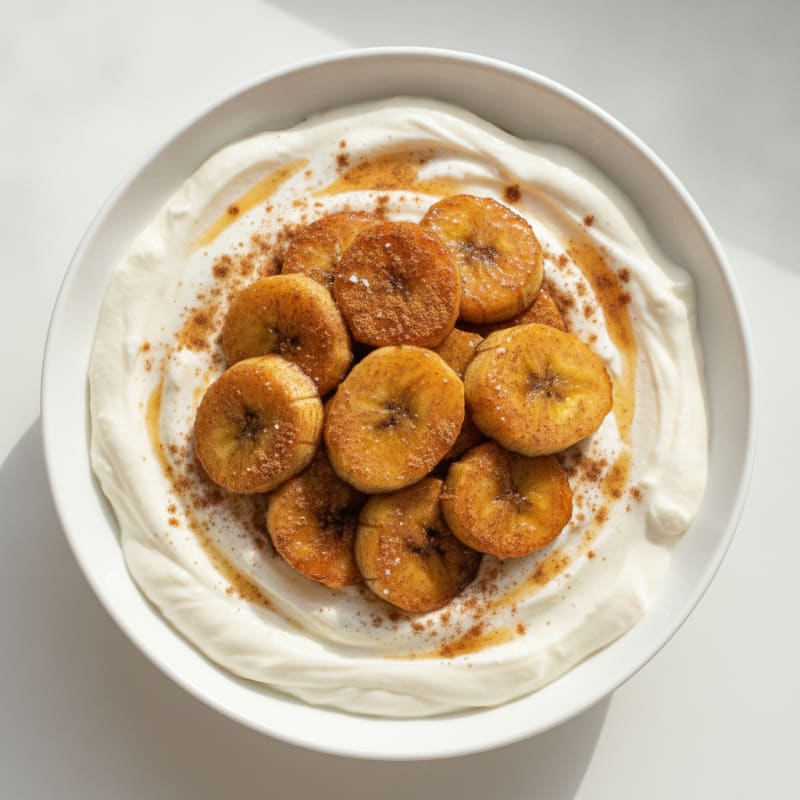 Silky Vanilla Protein Yogurt with Cinnamon-Spiced Plantain Slices
