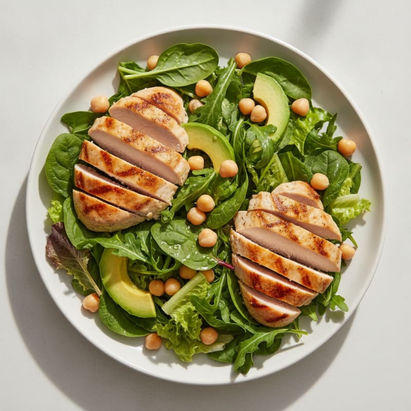 Grilled Turkey Breast Salad with Mixed Greens and Chickpeas