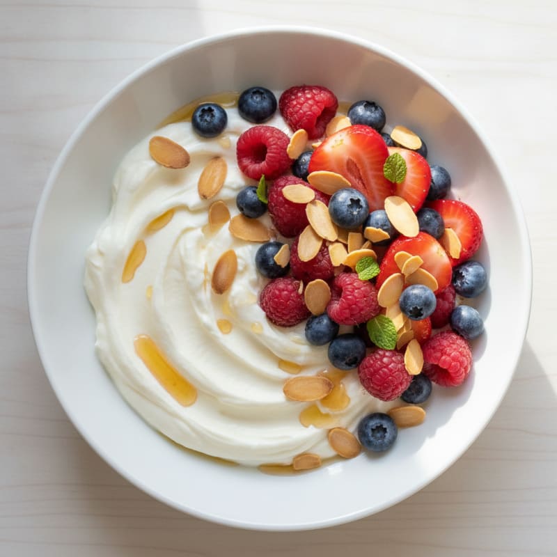 High-Protein Greek Yogurt Bowl with Mixed Berries and Almonds