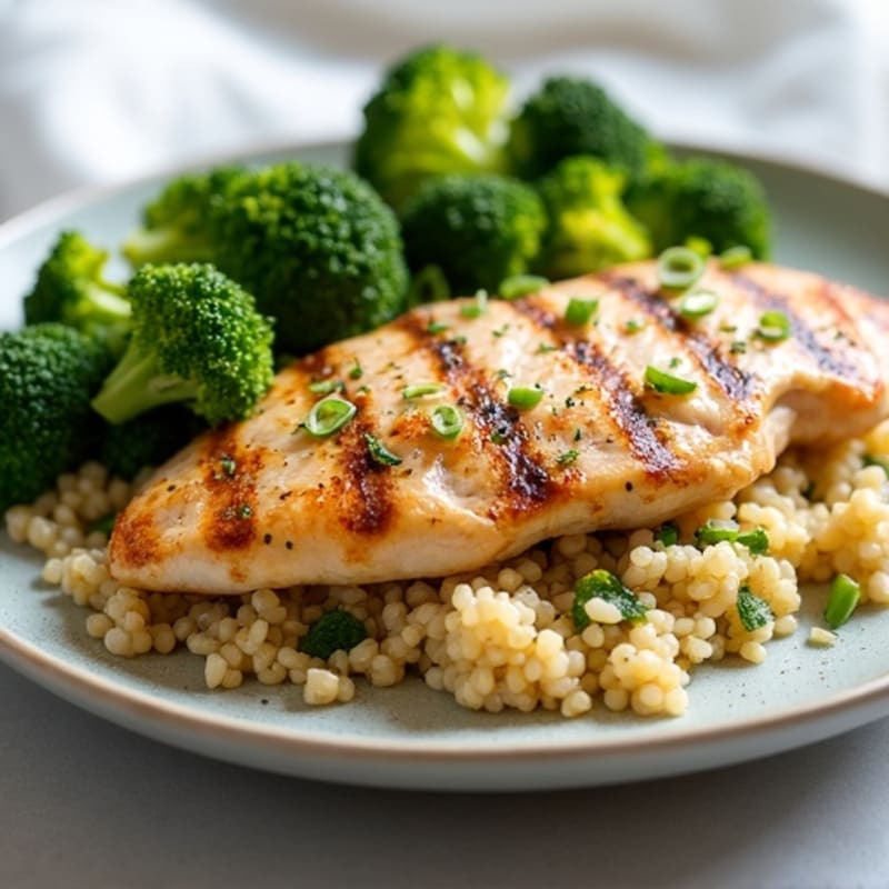 Grilled Chicken Breast with Roasted Broccoli and Quinoa
