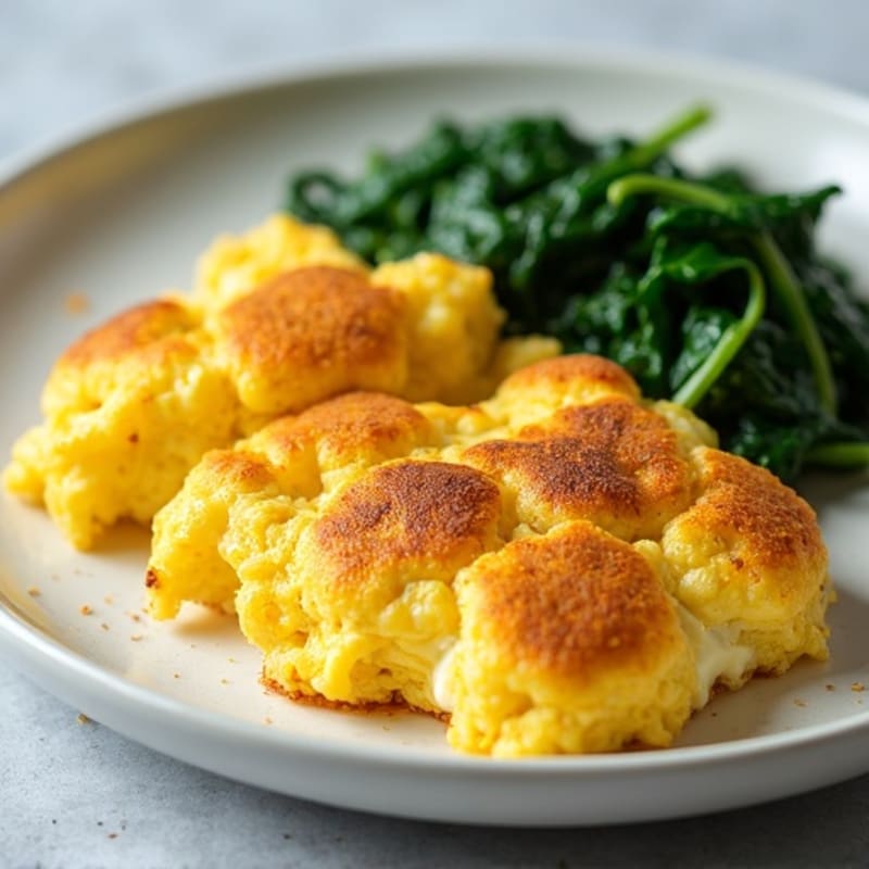Scrambled Eggs with Chickpea Roti and Sautéed Spinach