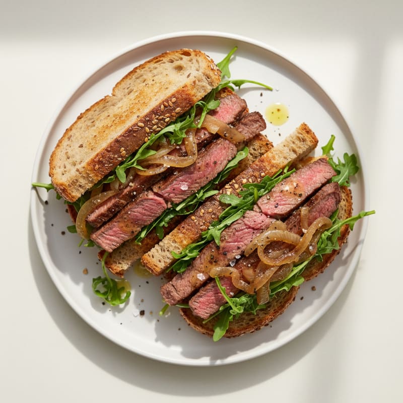 Tender Steak and Caramelized Onion Sandwich