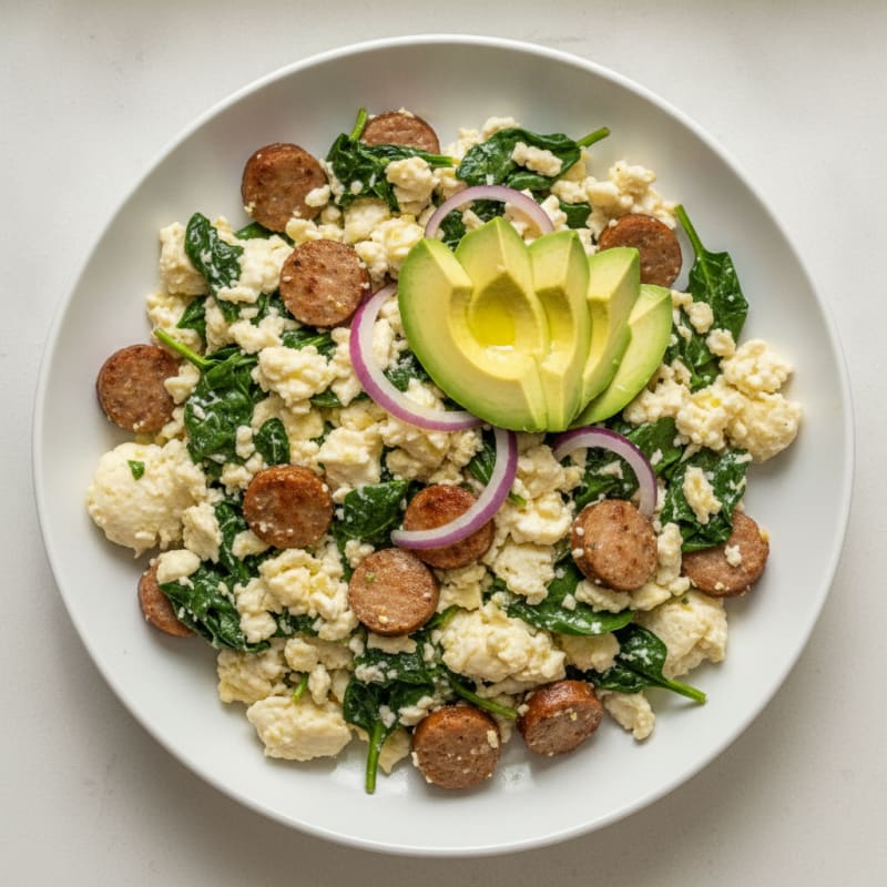 Egg White and Turkey Sausage Scramble with Spinach